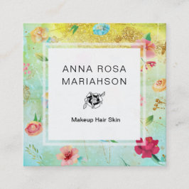 Cartão De Visita Quadrado *~* Padrão Floral Moderno Dourado Brilho