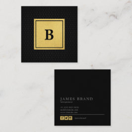 Cartão De Visita Quadrado Padrão Geométrico com Monograma Faux Gold Foil