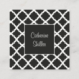 Cartão De Visita Quadrado Padrão Geométrico Preto Moderno