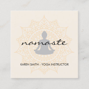 Cartão De Visita Quadrado Padrão Tribal de Namaste Yoga com posição de l