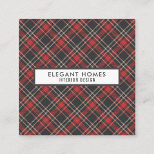 Cartão De Visita Quadrado Padrão Xadrez Tartan Elegante