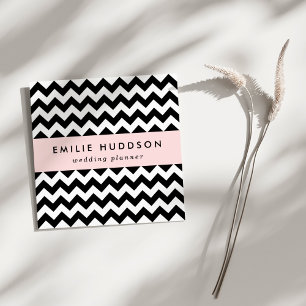 Cartão De Visita Quadrado Padrão Zigzag preto e branco, padrão Chevron