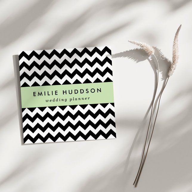 Cartão De Visita Quadrado Padrão Zigzag preto e branco, padrão Chevron (Criador carregado)