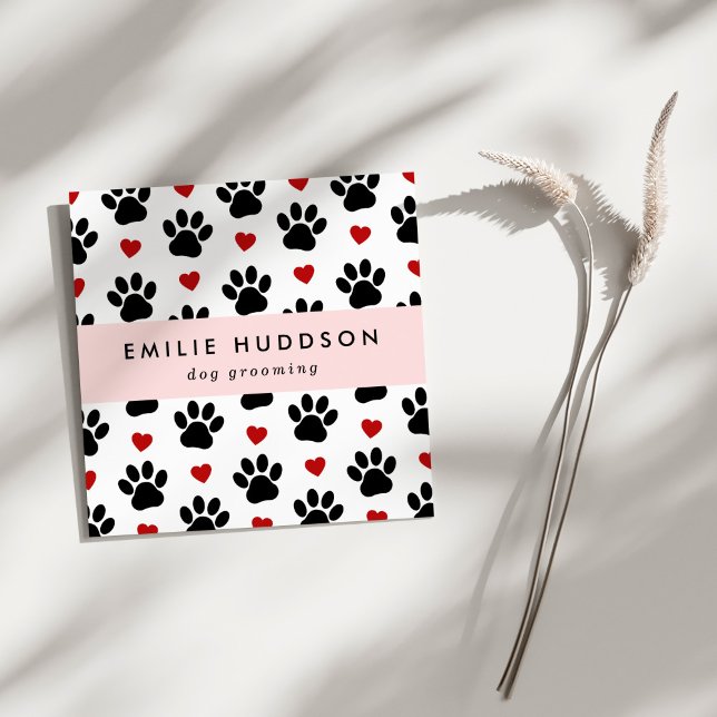 Cartão De Visita Quadrado Padrões De Patas, Cachorro, Cachorro-Walker, Compr (Criador carregado)