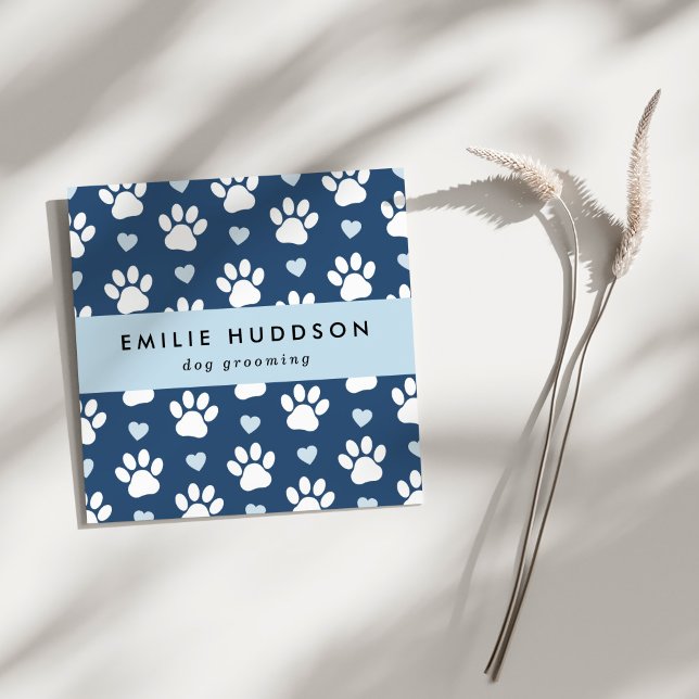 Cartão De Visita Quadrado Padrões De Patas, Cachorro, Cachorro-Walker, Compr (Criador carregado)