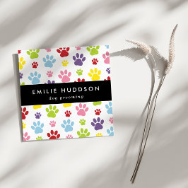 Cartão De Visita Quadrado Padrões De Patas, Cachorro, Cachorro-Walker, Compr