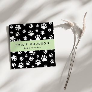 Cartão De Visita Quadrado Padrões De Patas, Cachorro, Cachorro-Walker, Compr