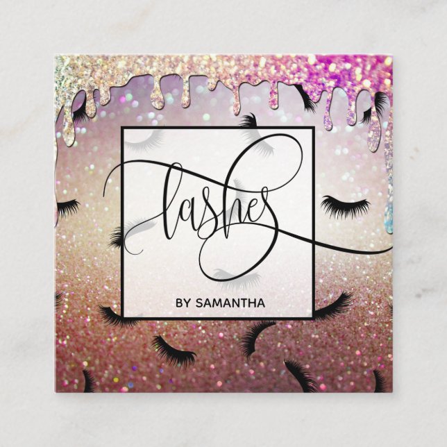 Cartão De Visita Quadrado Padrões de traços Dourados de gotejamento Muitas t (Frente)