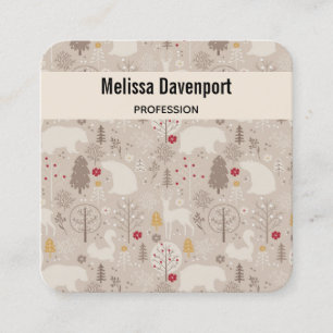 Cartão De Visita Quadrado Padrões Nórdicos De Animais De Floresta Cura