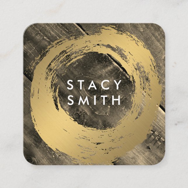 Cartão De Visita Quadrado Painel de Madeira Dourado Bruto (Frente)