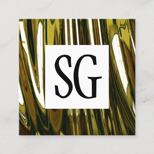 Cartão De Visita Quadrado Painel Quadrado - Iniciais - Abstrato Dourado (Frente)