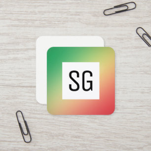 Cartão De Visita Quadrado Painel Quadrado - Iniciais - Gradient Grn, Yellw, 