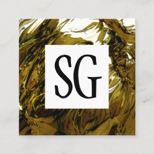 Cartão De Visita Quadrado Painel Quadrado - Iniciais - Líquido Abstrato Dour