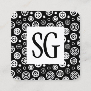 Cartão De Visita Quadrado Painel Quadrado - Iniciais - Padrão de engrenagens