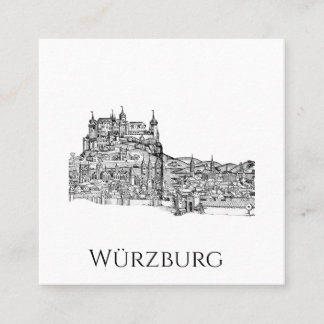 Cartão De Visita Quadrado Paisagem Urbana de Würzburg Baviera Arte em Linha 