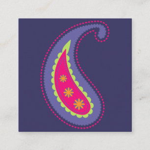 Cartão De Visita Quadrado Paisley roxo e rosa