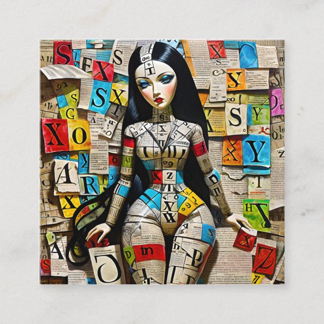 Cartão De Visita Quadrado Palavras cruzadas detalhadas são a boneca perfeita (Frente)