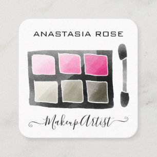 Cartão De Visita Quadrado Paleta de Sombras Glam Branca e Rosa Maquiadora
