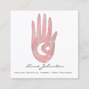 Cartão De Visita Quadrado Palma de Aquarela com Lua e Estrelas