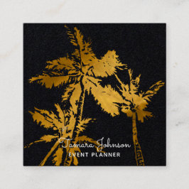 Cartão De Visita Quadrado Palmeiras Dourados tropicais escuras modernas