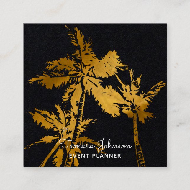Cartão De Visita Quadrado Palmeiras Dourados tropicais escuras modernas (Frente)