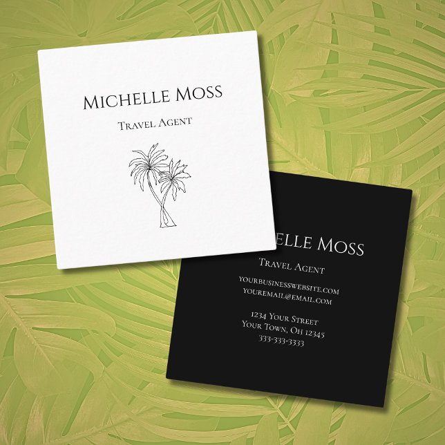 Cartão De Visita Quadrado Palmeiras Tropicais Modernas Desenhando Minimalist (Criador carregado)