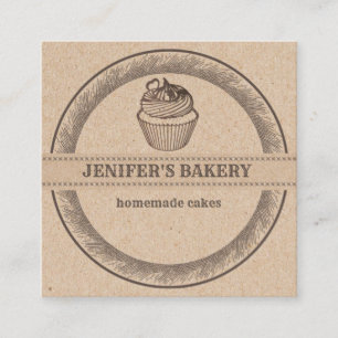 Cartão De Visita Quadrado Panificação Kraft cupcakes caseiros e doces clássi