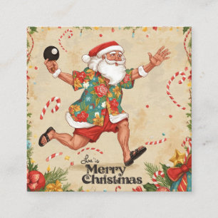 Cartão De Visita Quadrado Papai Noel jogando ping pong com uma camisa havaia