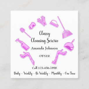 Cartão De Visita Quadrado Papel de limpeza clássico Casa de logotipo rosa r
