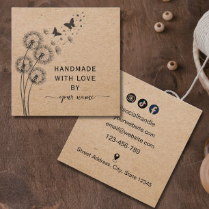 Cartão De Visita Quadrado Papel Kraft Floral Feito à Mão com amor