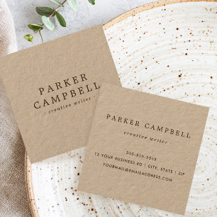 Cartão De Visita Quadrado Papel Kraft marrom minimalista elegante e sofistic