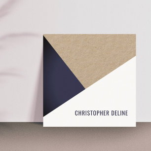 Cartão De Visita Quadrado Papel Kraft Moderno e Elegante Azul e Branco Geomé