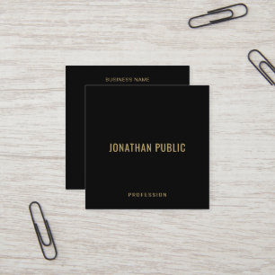Cartão De Visita Quadrado Papel Matte UV de Assinatura Preto e Dourado Elega