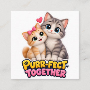 Cartão De Visita Quadrado Par Perfeito Juntos Casal de Gatos Fofos Amor Engr