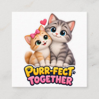 Cartão De Visita Quadrado Par Perfeito Juntos Casal de Gatos Fofos Amor Engr