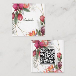 Cartão De Visita Quadrado Paraíso Floral Tropical Detalhes em Dourado Botâni