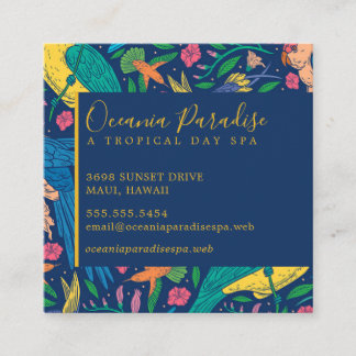 Cartão De Visita Quadrado Pássaros Tropicais e Flores Praça Floral B