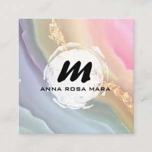 Cartão De Visita Quadrado *~* Pastel AP66 Glitter Dourado Agato Arco-Íris QR