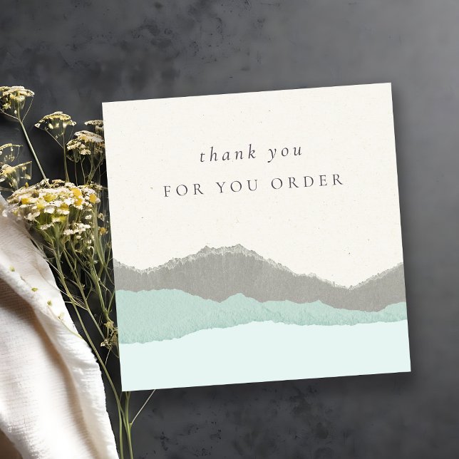 Cartão De Visita Quadrado Pastel Aqua Kraft Mountain Obrigado Seu Pedido (Criador carregado)