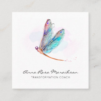 Cartão De Visita Quadrado *~* Pastel Blue Watercolor Dragonfly Business
