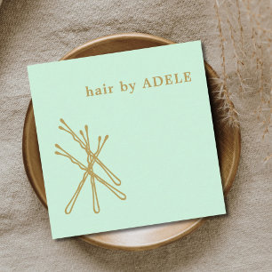 Cartão De Visita Quadrado Pastel Green Dourado Bobby Pins Cabelo Minimalista