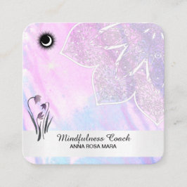 Cartão De Visita Quadrado *~* Pastel Moon QR code Mandala Foil Flowers