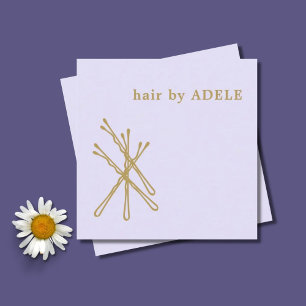 Cartão De Visita Quadrado Pastel Purple Dourado Bobby Pins minimalista