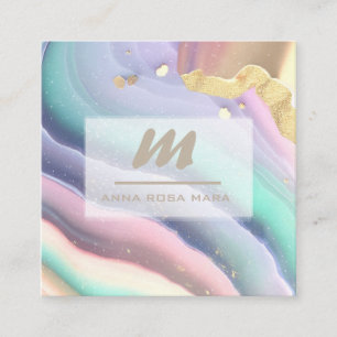 Cartão De Visita Quadrado *~* PASTEL Rainbow QR MarbleLuxe AP66 inicial