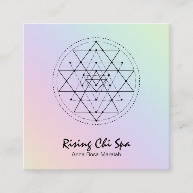 Cartão De Visita Quadrado *~* Pastel Reiki Yoga Arco-íris Geometria Sagrada (Frente)