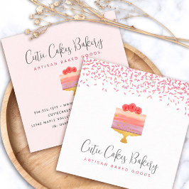 Cartão De Visita Quadrado Pastelaria Rosa Ombre-Rosa Ombre Manteiga Deserto