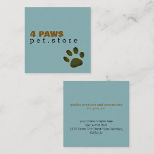 Cartão De Visita Quadrado Pata de Cachorro   Pet Store azul moderno