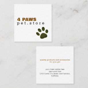 Cartão De Visita Quadrado Pata de Cachorro Pet Store branco moderno