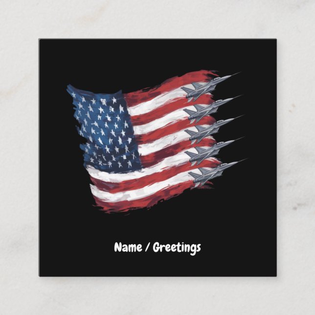 Cartão De Visita Quadrado Patriótica USA Flag Fighter Jets 4 de julho (Frente)