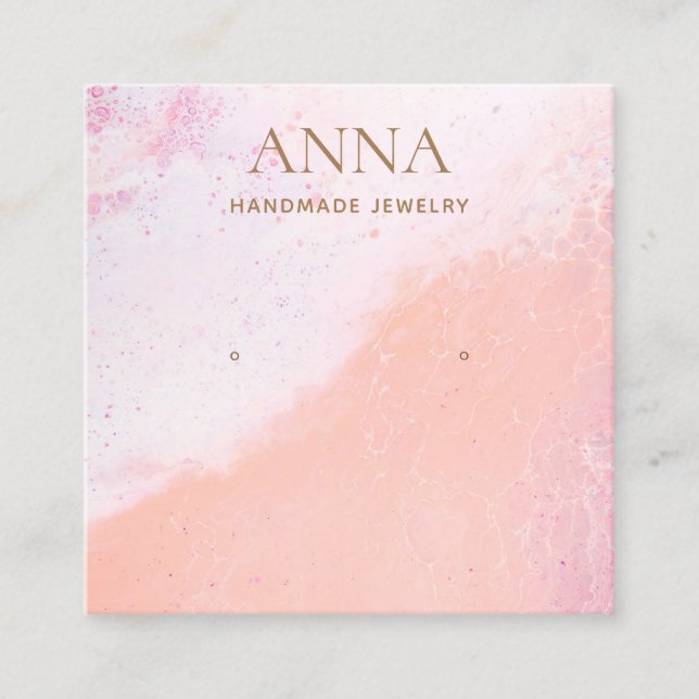 Cartão De Visita Quadrado Peach Pink Beach Stuart Earrando Jewelry Display (Frente)